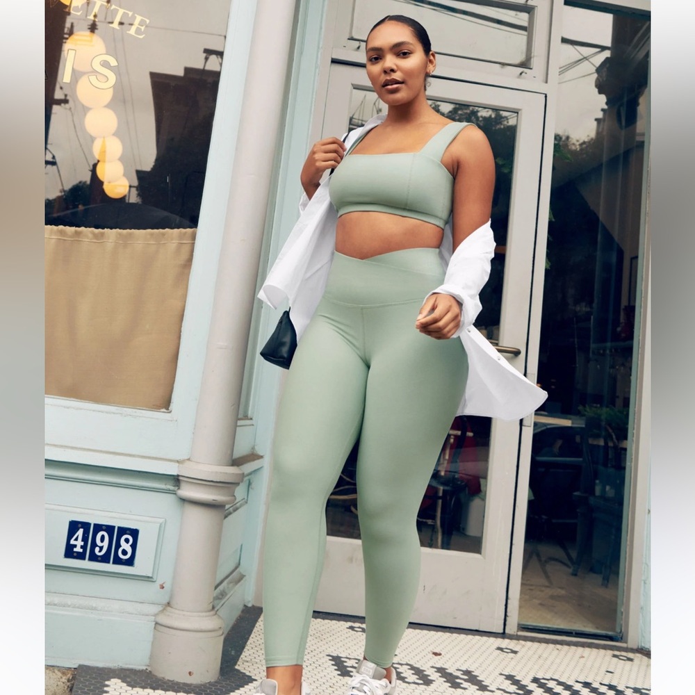 Beyond Yoga Spacedye At Your Leisure High Waisted Midi Legging- Minty Slate Gree